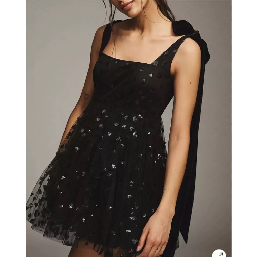 Geisha by Anthropologie Designs Heart Square-Neck Fit & Flare Tulle Mini Dress
